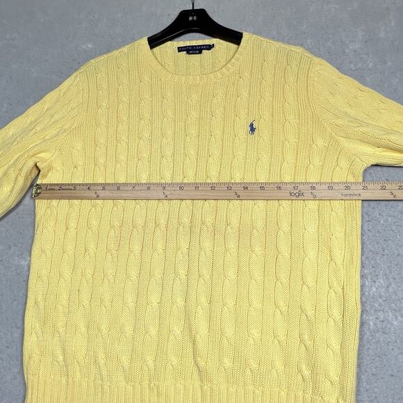 Polo Ralph Lauren Sweater Womens XL X-Large Yellow Cotton Cable Knit Crew Neck - Picture 6 of 12